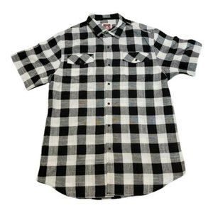 NEW MICROS Mens Plaid Button Up Pearl Snap Shirt - White/Black - Size Medium